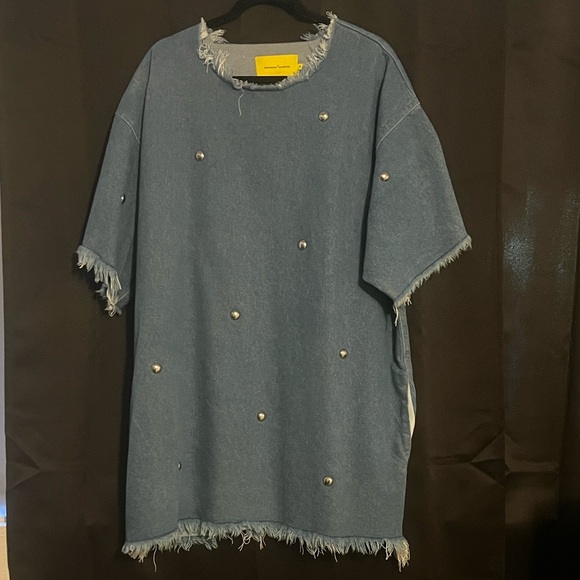 Unisex Marques Almeida Blue Denim Dress with Pearl Accents - Picture 3 of 3